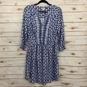 Lucky Brand Blue White Patterned Embroidered Dress